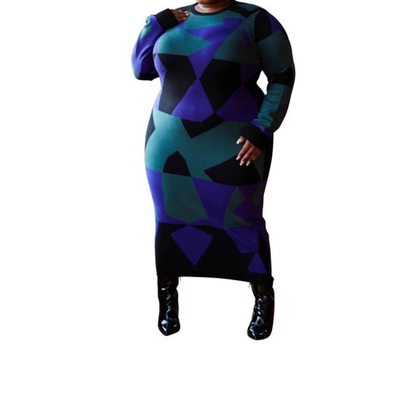 Rebdolls Dresses & Skirts - REBDOLLS Magnetic Energy Abstract Print Knit Maxi Bodycon Dress